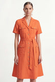 Robe de travail courte à boutonnage simple boutonné orange avec ceinture