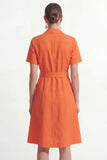 Robe de travail courte à boutonnage simple boutonné orange avec ceinture