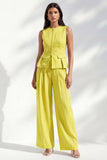Costume long pour femmes à col rond jaune citron