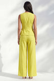 Costume long pour femmes à col rond jaune citron
