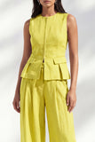 Costume long pour femmes à col rond jaune citron