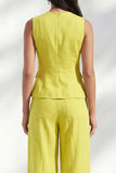 Costume long pour femmes à col rond jaune citron