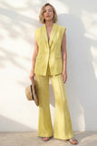 Tailleur long féminin à revers châle jaune à un bouton, coupe slim