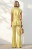 Tailleur long féminin à revers châle jaune à un bouton, coupe slim