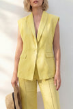 Tailleur long féminin à revers châle jaune à un bouton, coupe slim