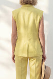 Tailleur long féminin à revers châle jaune à un bouton, coupe slim