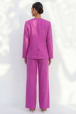Costume long féminin en satin à col en V en fuchsia