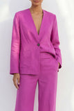 Costume long féminin en satin à col en V en fuchsia