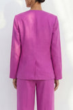Costume long féminin en satin à col en V en fuchsia