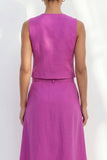 Robe de travail midi à col en V en fuchsia à simple boutonnage et coupe slim avec ceinture