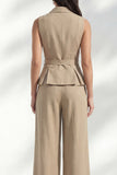 Costume féminin double boutonnage à boutonnage long et ajusté à revers kaki avec ceinture