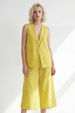 Costume femme jaune beurre à col en V à un bouton, manches midi