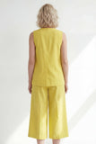Costume femme jaune beurre à col en V à un bouton, manches midi