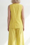 Costume femme jaune beurre à col en V à un bouton, manches midi