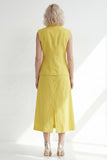 Robe de travail midi fine, taille à bouton, à revers cranté, jaune beurre et fente