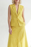 Robe de travail midi fine, taille à bouton, à revers cranté, jaune beurre et fente
