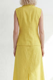 Robe de travail midi fine, taille à bouton, à revers cranté, jaune beurre et fente