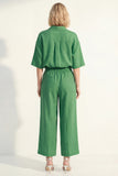 Costume long pour femmes à col vert, manches courtes, satin et ceinture