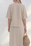Robe de travail à manches courtes à manches courtes à étui en V à étui midi avec fente