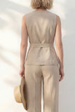 Costume femme long à col en V à col en V long avec ceinture