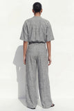 Costume féminin long à un seul poitrine gris à col rond avec ceinture