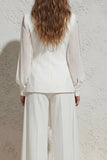 Costume féminin long à coupe large à revers blanc, froncé et ajusté slim