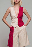 ColorBlock Combinaison femme à col V en 2 pièces claire kaki