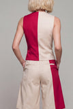 ColorBlock Combinaison femme à col V en 2 pièces claire kaki