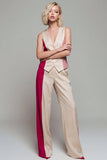 Costumes femmes Khaki clair sans manches en 2 pièces ColorBlock