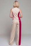 Costumes femmes Khaki clair sans manches en 2 pièces ColorBlock
