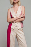 Costumes femmes Khaki clair sans manches en 2 pièces ColorBlock