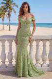 Robe longue de bal en dentelle en dentelle vert sirène sirène