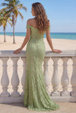 Robe longue de bal en dentelle en dentelle vert sirène sirène