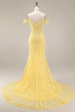 Corset de sirène jaune en dentelle décollée des épaules