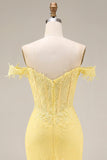 Corset de sirène jaune en dentelle décollée des épaules