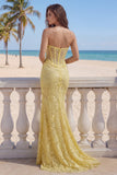 Corset de bal long avec corset de bal en dentelle Sirène Jaune et fendue