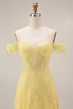 Longue robe de bal longue en dentelle en dentelle à ligne décollée sur les épaules en A