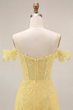 Longue robe de bal longue en dentelle en dentelle à ligne décollée sur les épaules en A