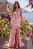 Robe de bal longue de bal en corset 2 pièces à perles de sirène rose perlée