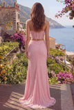 Robe de bal longue de bal en corset 2 pièces à perles de sirène rose perlée