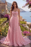 Robe de bal longue de promo à la ligne A-line perlée à perles bretelles Corset appliqué Corset Long avec fleurs 3D