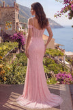 Robe longue de bal à paillettes sirène roses, épaules froides, perles et fendue