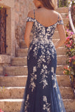 Robe de bal longue de bal en tulle à épaules froides à épaules froides avec des appliques
