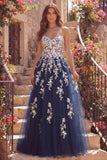 Robe longue de bal de bal en tulle fleuri A-Line A-Line