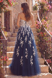 Robe longue de bal de bal en tulle fleuri A-Line A-Line