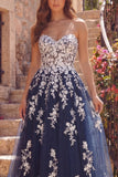 Robe longue de bal de bal en tulle fleuri A-Line A-Line