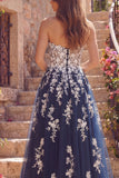 Robe longue de bal de bal en tulle fleuri A-Line A-Line