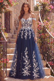 Robe longue de bal longue en tulle à traînes A à épaules dénudées,