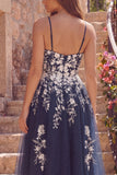 Robe midi fleurie à bretelles fines bleu marine à bretelles fines avec fente