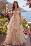 Corset fleuri décollé en Champagne Longue robe de bal avec volants
